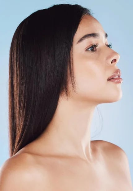 Profile view showing chin projection and jawline definition
