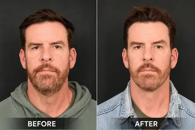 Before and after a deep plane facelift, front view