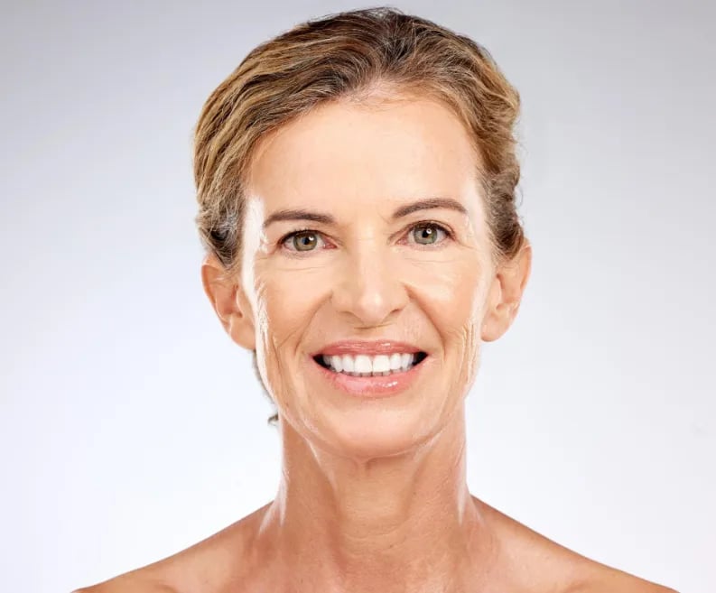 Close view of facial skin texture and tone
